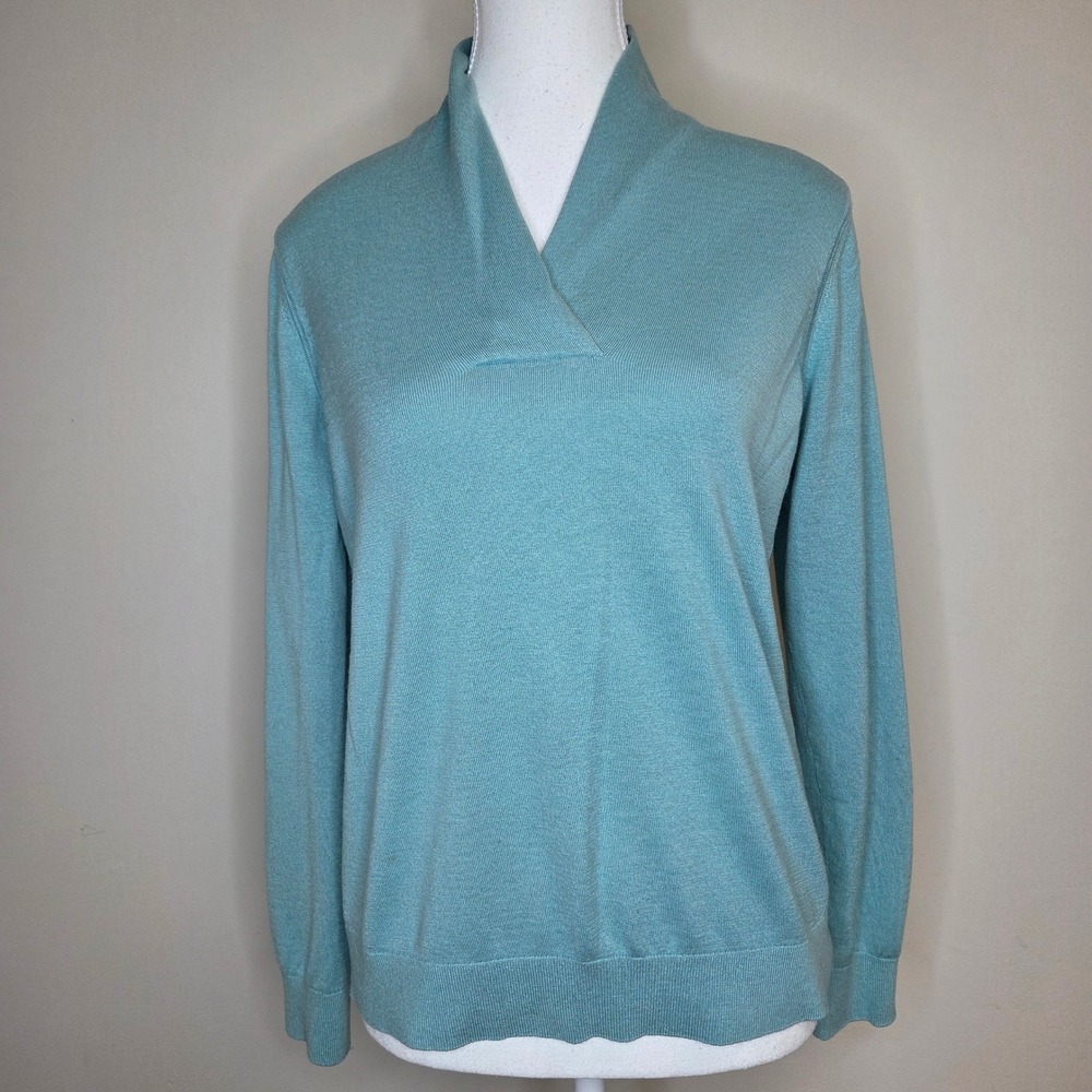 Brooks Brothers 346 Silk Cashmere Sweater XL Light Blue Shawl Collar Pullover